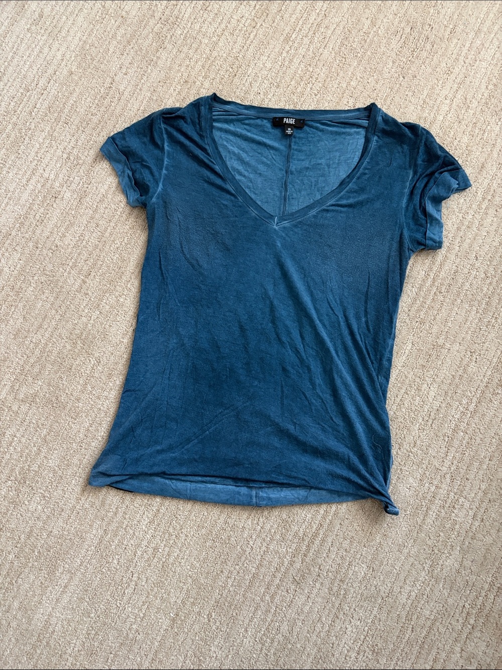 PAIGE Women's washed dark blue V-Neck Short Sleeve Tee, XS